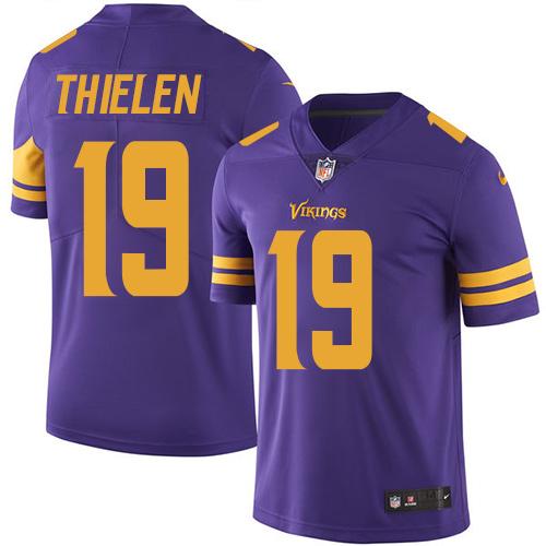 Nike Vikings #19 Adam Thielen Purple Youth Stitched NFL Limited Rush Jersey - Click Image to Close
